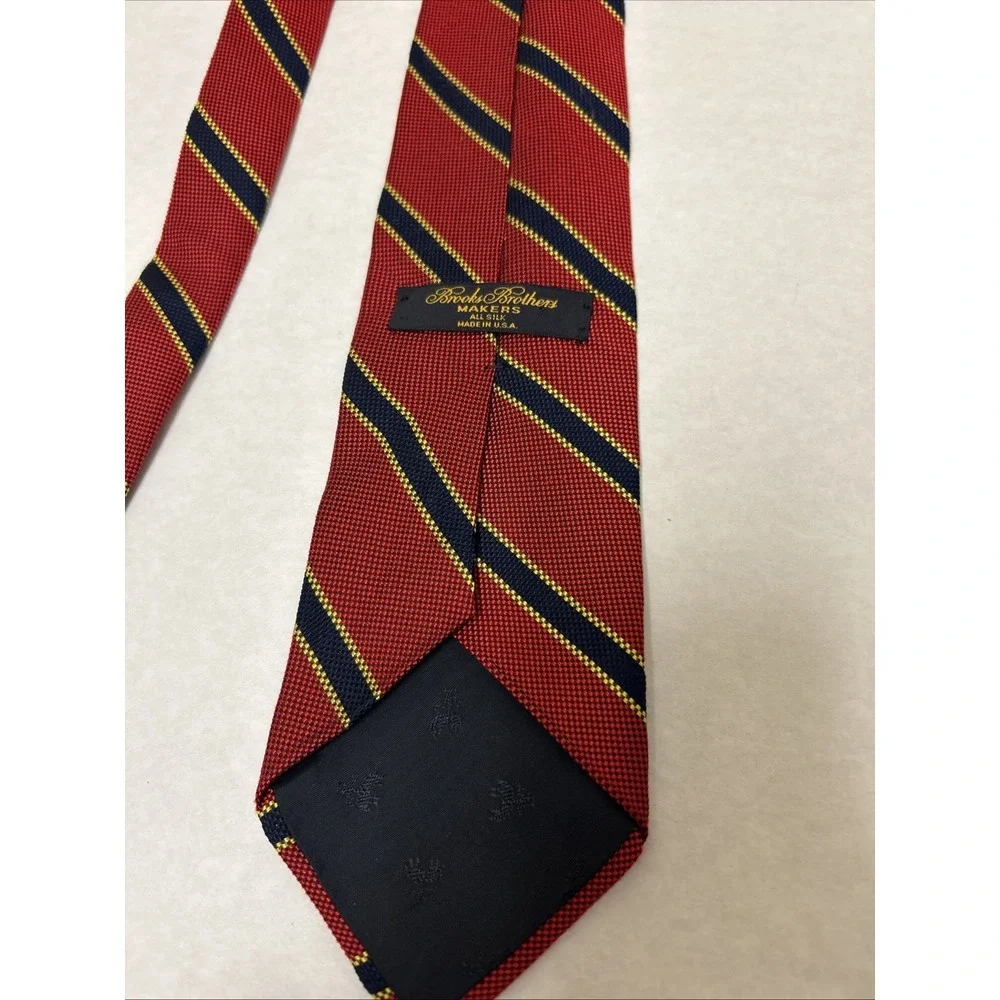 Brooks Brothers Makers mens Repp Silk Tie Red Blue‎ Gold Striped Business Formal